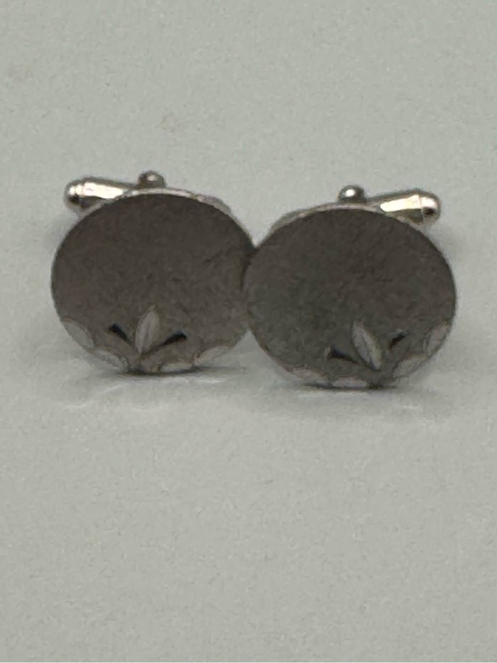 Vintage Sterling Silver Round Cufflinks Engraved Floral Leaf Design Men’s